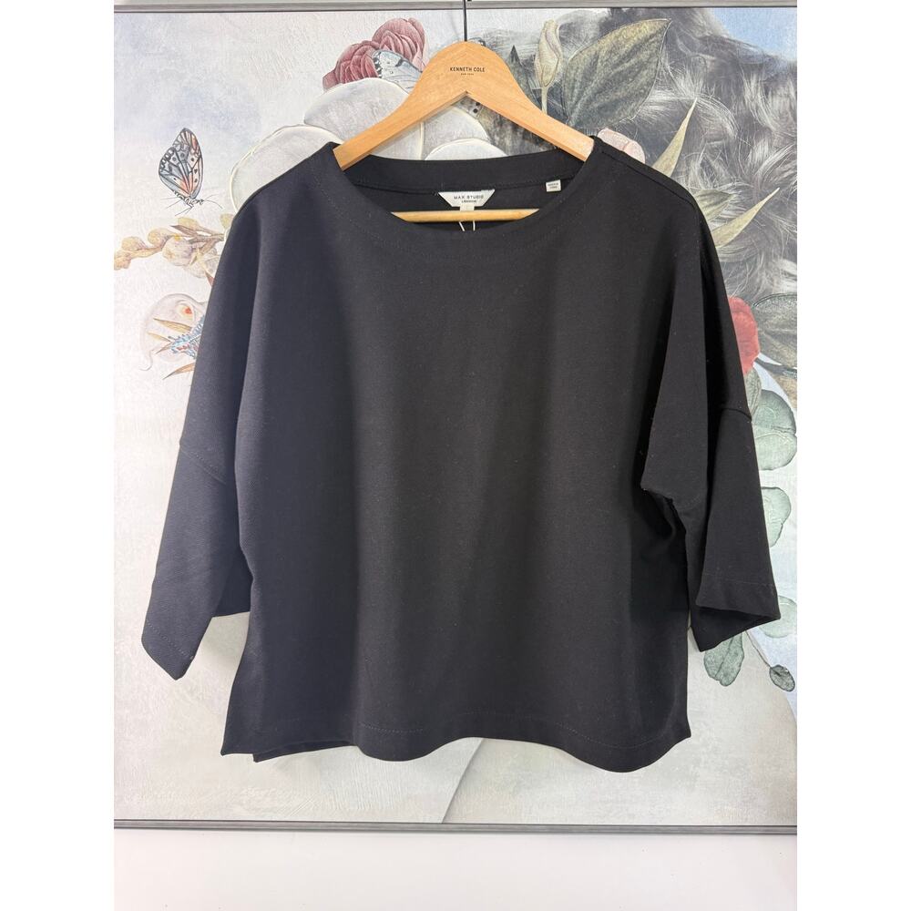 Max Studio Black Round Neck 3/4 Sleeve Women's Regular Top XS